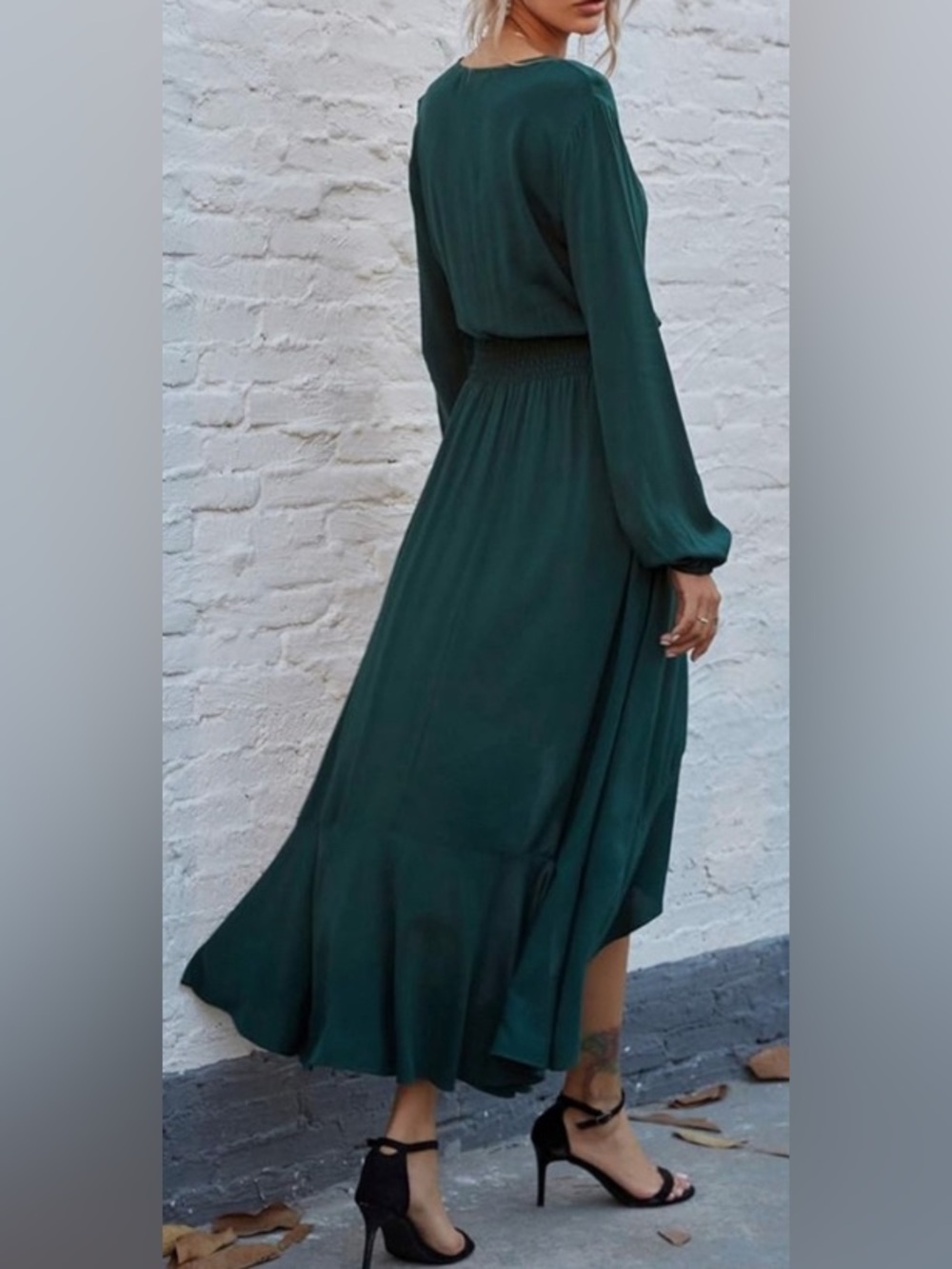 Kormei • Green • Long Sleeve • Wrap • High-Low • Midi Dress - Picture 2 of 5